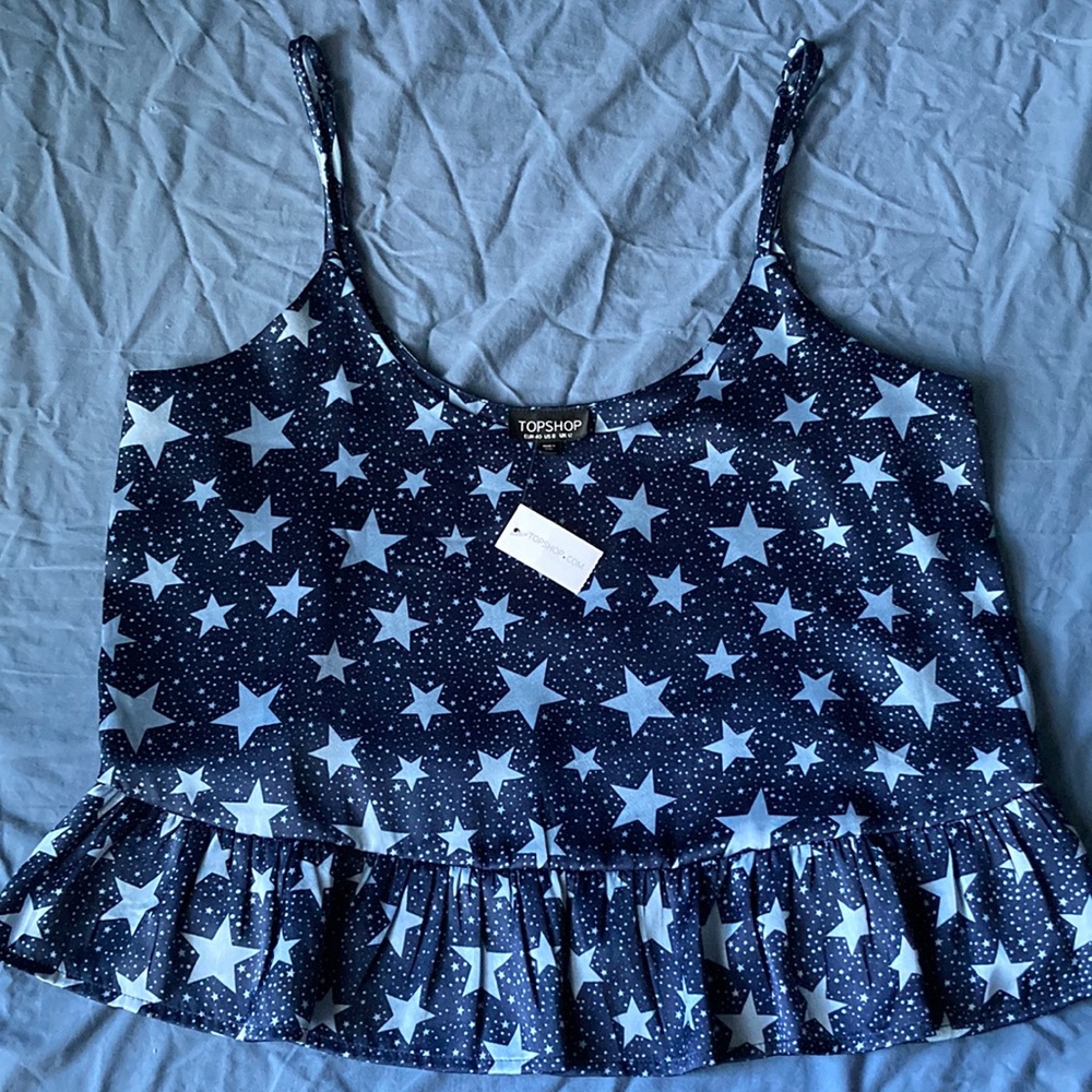 Topshop Peplum Camisole Blouse - Navy Stars